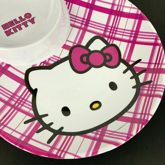 Hello Kitty Divided Plate Zak Designs Pink Plaid Dipping Well Plastic 2011 - Picture 3 of 6